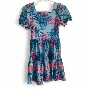 Tommy Bahama  Blue Floral Hawaiian Tiered casual Dress toddler 3T tropical